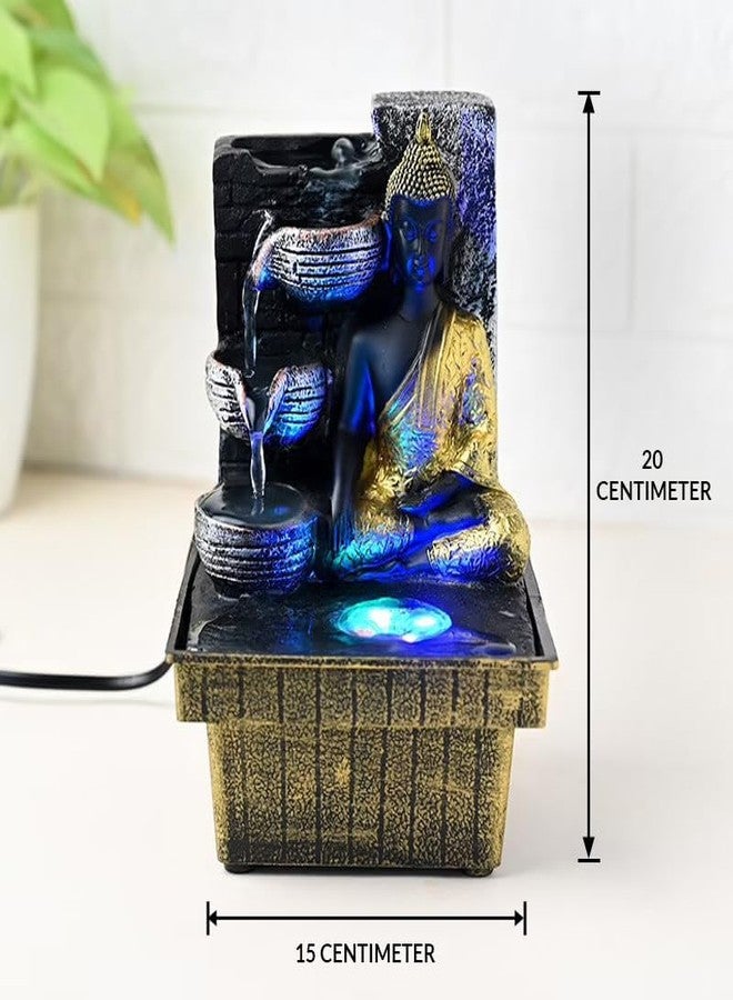 Floweraura نافورة مياه مزخرفة على شكل بوذا من فلاور أورا، مزودة بإضاءة LED، مثالية لتزيين غرفة المعيشة والطاولة والمكتب | هدية رائعة للمنزل والمكتب في المناسبات الدينية، مصنوعة من الراتنج - Image 5